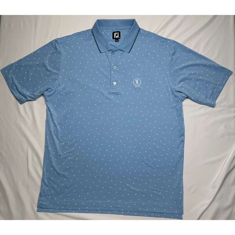 FootJoy Mens 2XL Blue Geometric Print ProDry Golf Polo Shirt Short Sleeve